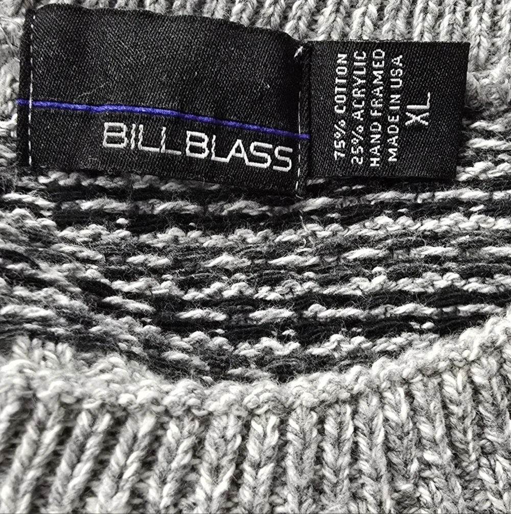 Vintage Bill Blass Grandpa Sweater XL Black/  Gray Geometric Hand Framed USA